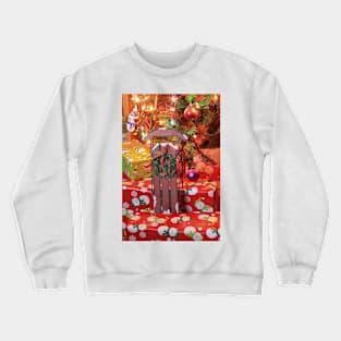 Christmas Sled with a Wreath on red presents under a Christmas tree Crewneck Sweatshirt